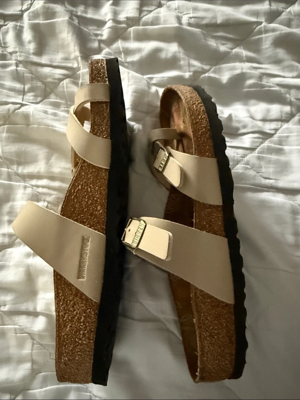 Birkenstock Cream Double-Strap Buckle Sandals with Floral Footbed - Picture 3 of 5